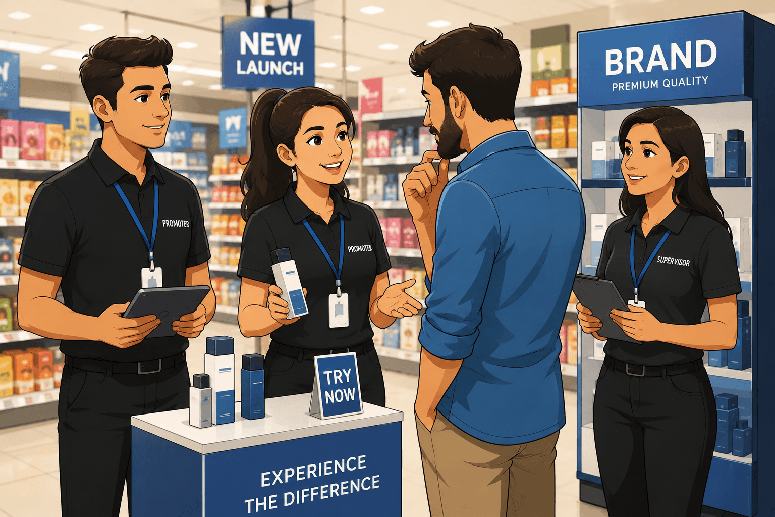 Retail promoter engaging with customer